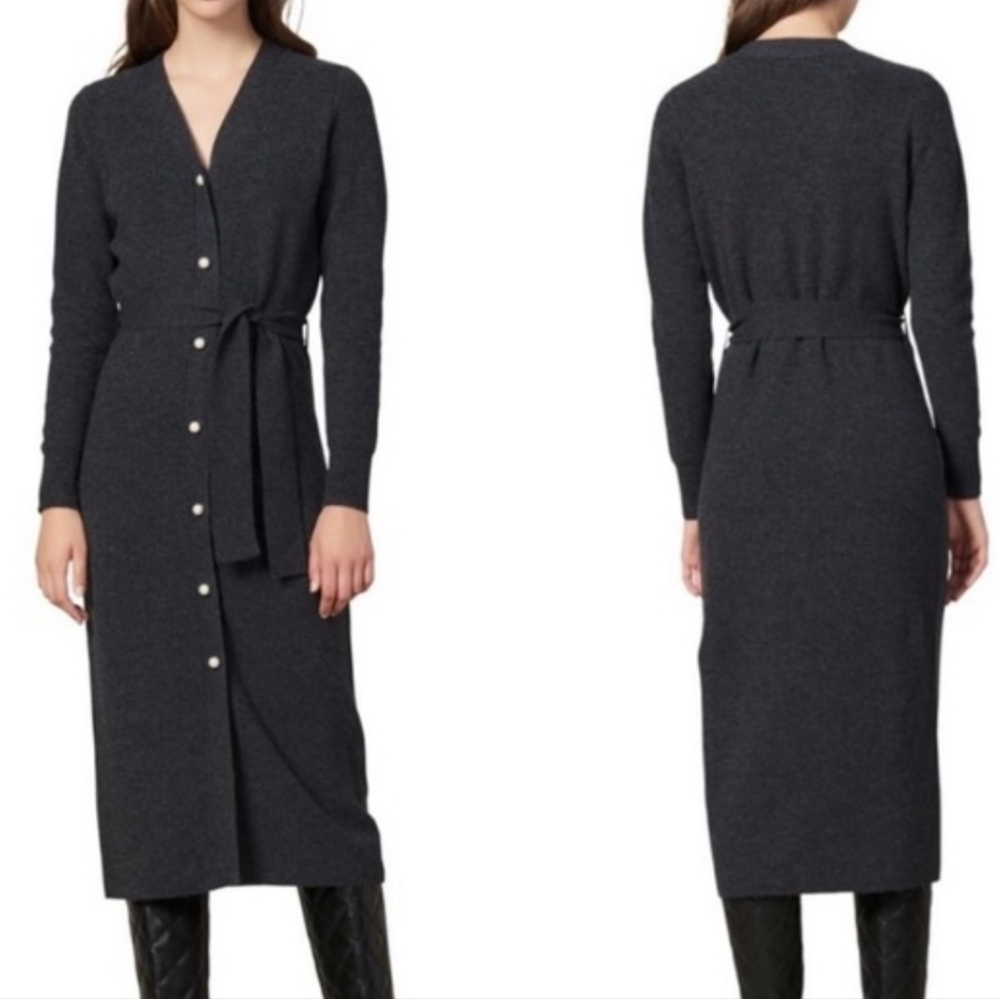 SANDRO Wool Cashmere Pearl Buttons Charcoal Knit Cardigan Sweater Dress  Sz S
